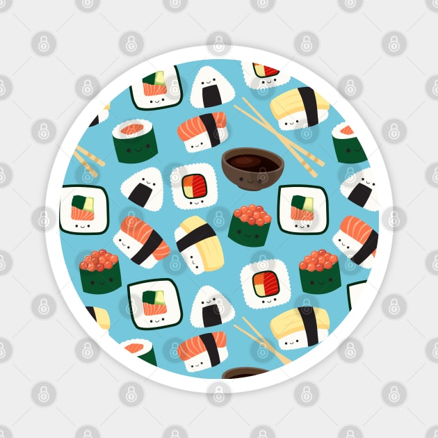 Kawaii sushi rolls pattern Japanese foodie Magnet by UniFox